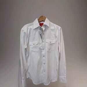 Patron Cito Red Label Western Shirt Men Small White Pearl Snap Jacquard Slim Fit